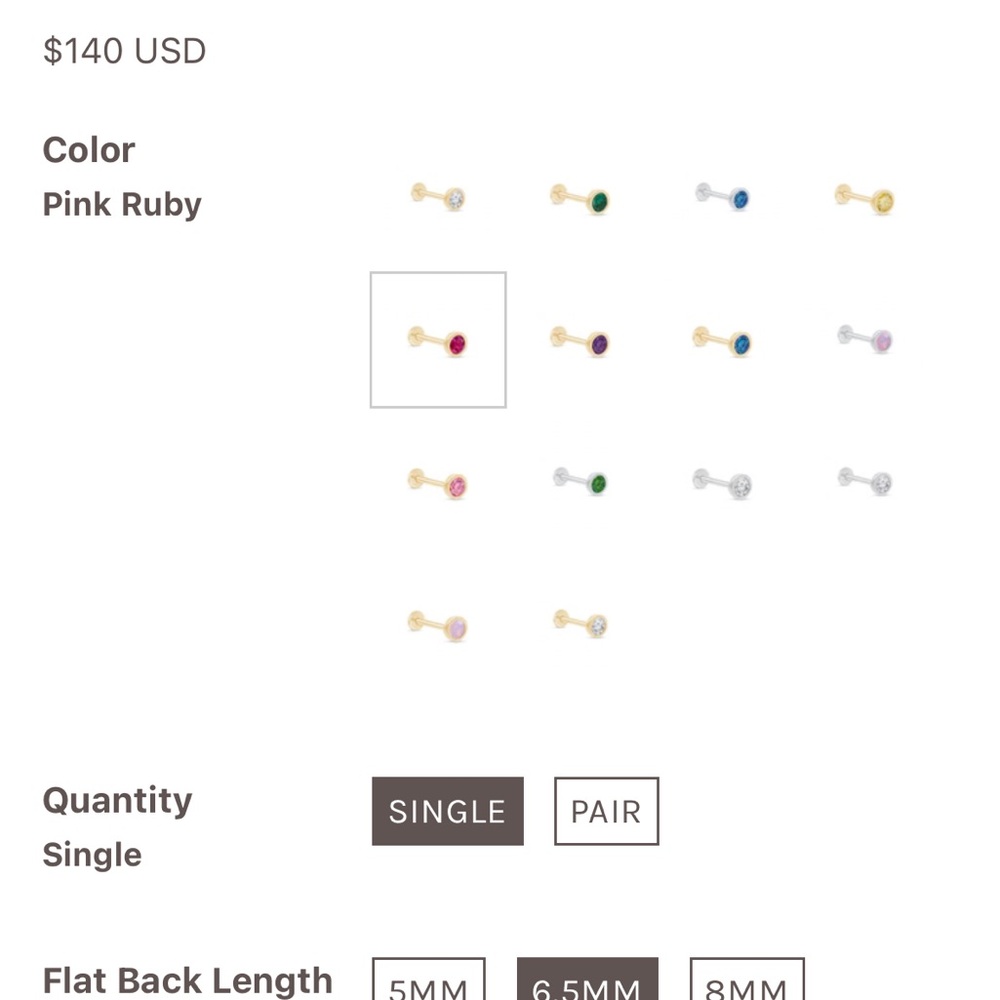 Lab Created Ruby Threaded Flatback Stud - image 3